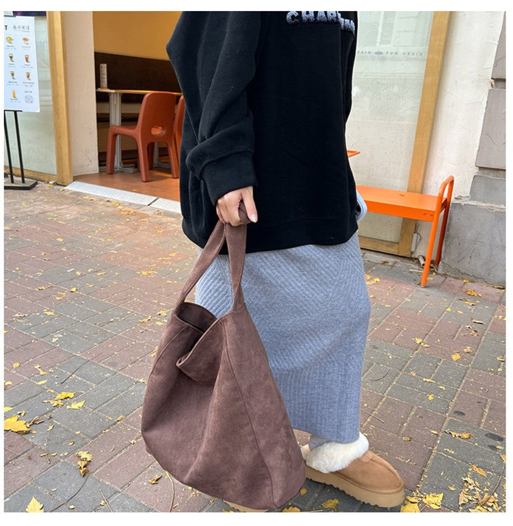 Autumn and winter new matte suede tote bag large capacity commuter casual shoulder bag fashionable versatile women's bag