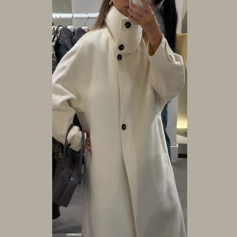 Elegant Women's Overcoat Stand Collar Single Breasted Full Sleeve Solid Female Long Coats 2025 Autumn Fashion Chic Lady Outwear