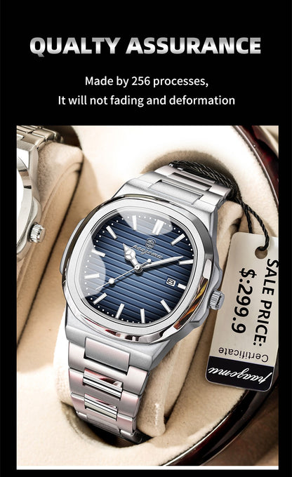 POEDAGAR Luxury Men Quartz Watch Waterproof Date Week Luminous Wristwatch Stainless Steel Men's Watches Male Clock Sports Reloj