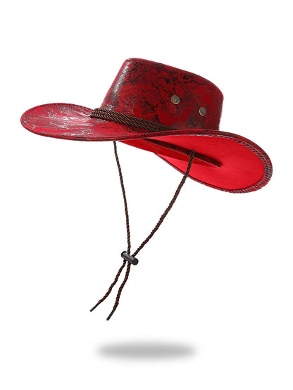 New Vintage Western Cowboy Hat For Men's Gentleman Lady Jazz Cowgirl With Leather Wide Brim Cloche Church Sombrero Hombre Caps