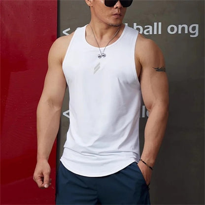 2024 Summer Men's tank top Casual Round Neck Mesh Undershirt Shirt Sports Fitness Top Sleeveless Vest Quick Dry training vest