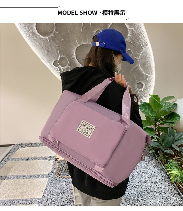 Double-layer expandable large-capacity luggage bag, new multi-functional foldable portable gym bag, sports travel bag-tan