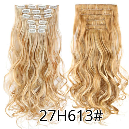 22 Polegadas Sintético Cabelo Liso Longo 16 Clipes 6 Peças/Conjunto Apliques de Cabelo Loiro Preto Resistente ao Calor Para Mulheres