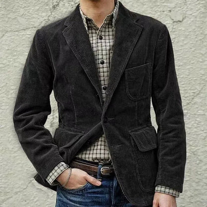 European and American Business Men's Casual Outerwear for Spring and Autumn, Fashion Button Slim Fit Corduroy Suit Coat S-XXXL