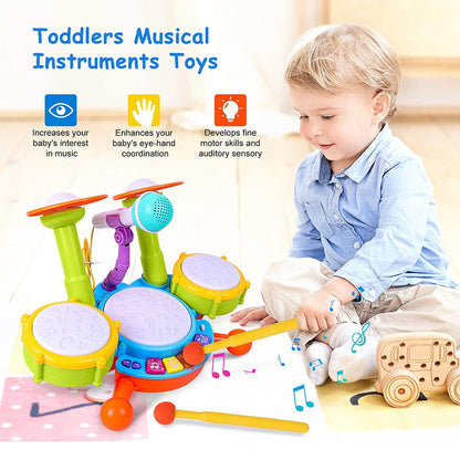Hot Selling Creative Children Drums Set Electric Light Cool Music Drum Kit Percussion Instrument Baby Early Education Toys Gifts
