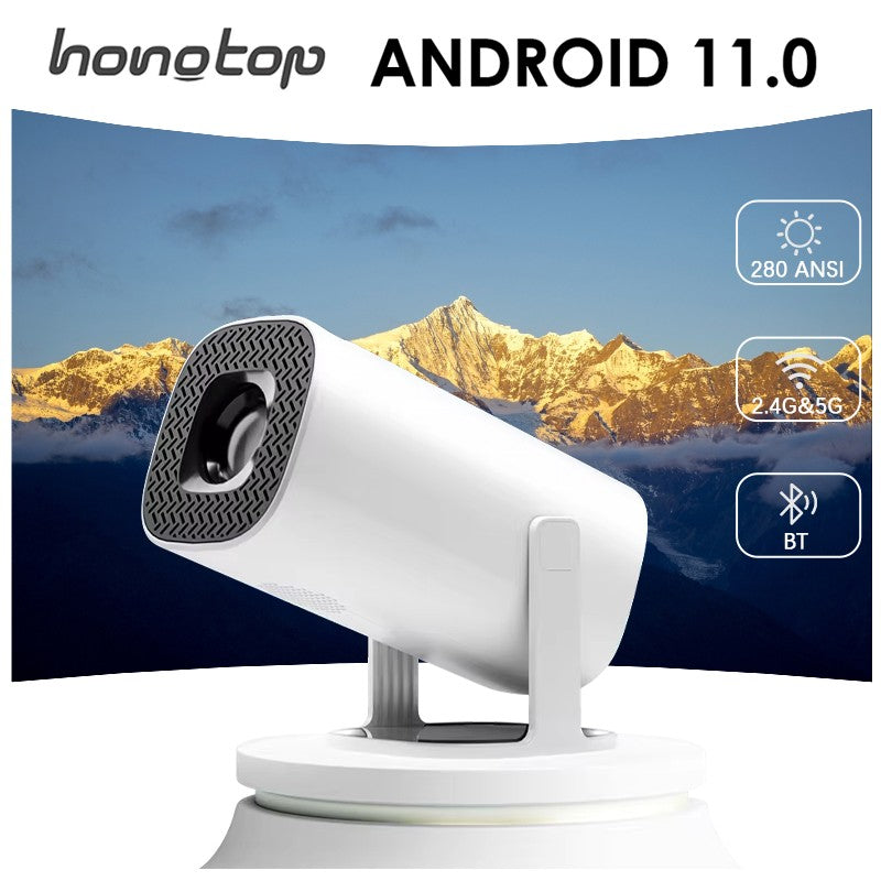 HONGTOP Projetor Android 11 720P Smart Mini Portátil com WiFi6 Bluetooth Home Theater Projetor Portátil Externo