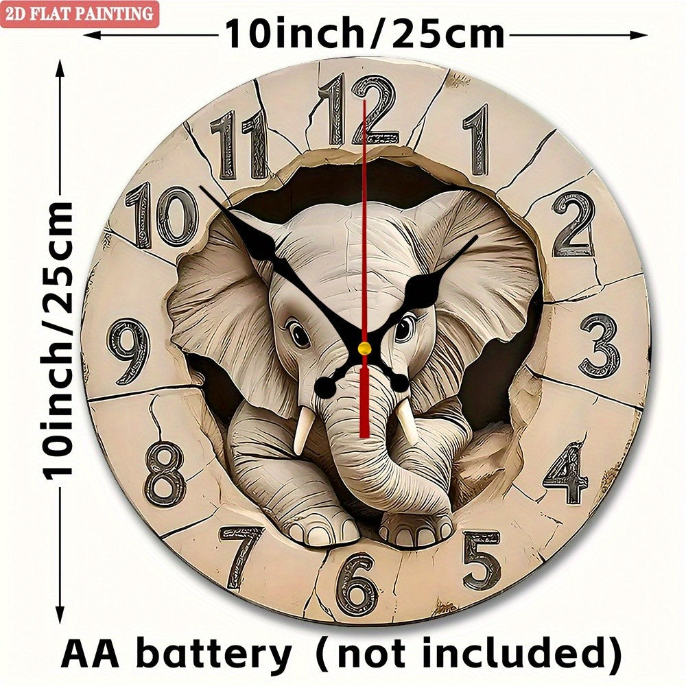 Elephant Digital Wall Clock. Wooden round silent display for living room, bedroom or office.
