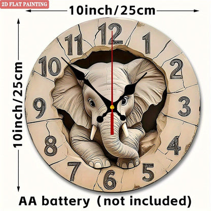 Elephant Digital Wall Clock. Wooden round silent display for living room, bedroom or office.