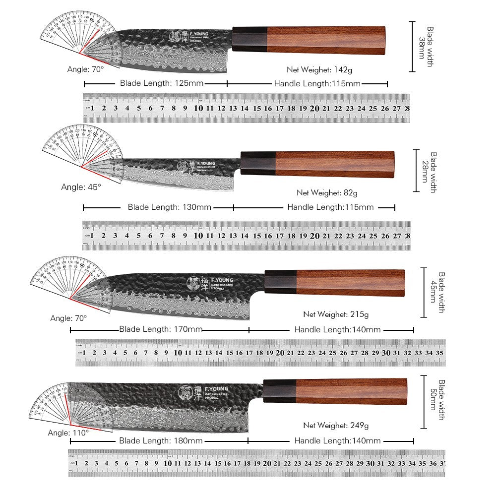 F.YOUNG Faca de Chef Japonesa Forjada à Mão Aço Damasco Facas de Cozinha Fatiar Legumes Carne Sashimi Utensílios de Cozinha