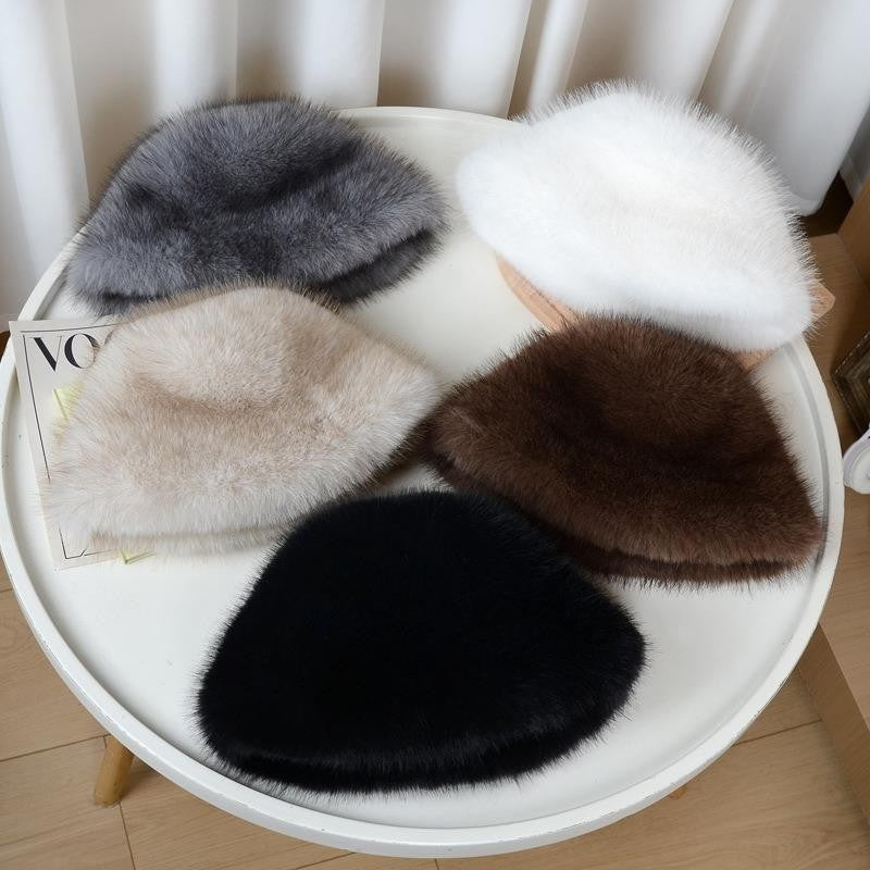 Winter Fluffy Fur Bucket Hat For Women Warm Plush Fisherman Hat Thicken Plush Ear Protection Cap Outdoor Windproof Panama Caps