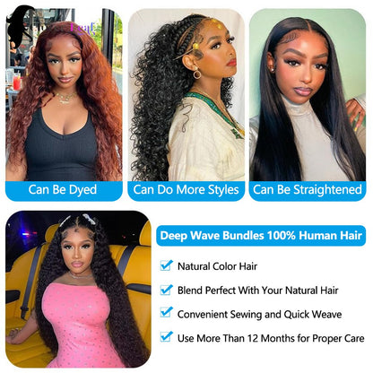12A Ondas Profundas de Cabelo Humano Brasileiro Remy 30 32 Polegadas Cachos Naturais 100% Cabelo Humano Extensões de Cabelo Humano