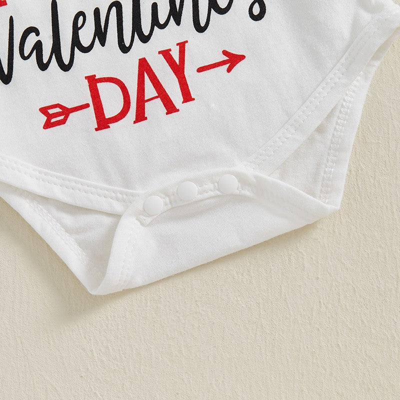 Baby Girl Valentine s Day Outfit Heart Print Long Sleeve Romper Polka Dot Ruffle Pants Headband 3 Pcs Set - Adorable and