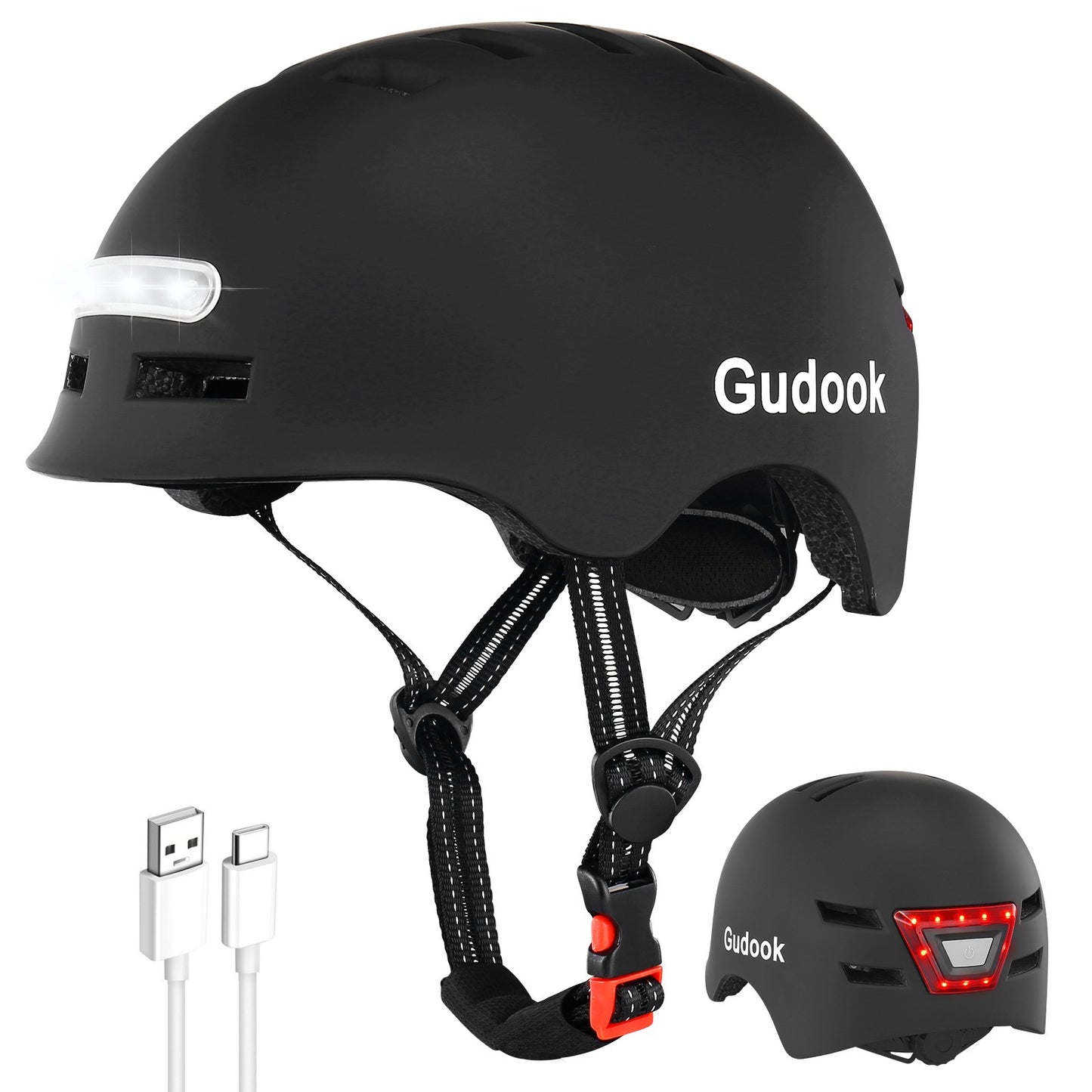 Capacete de Bicicleta Adulto GUDOOK com Luz - Capacetes de Bicicleta Masculino - Feminino - Luzes LED Dianteira e Traseira para Scooter? Ciclismo, Patinação