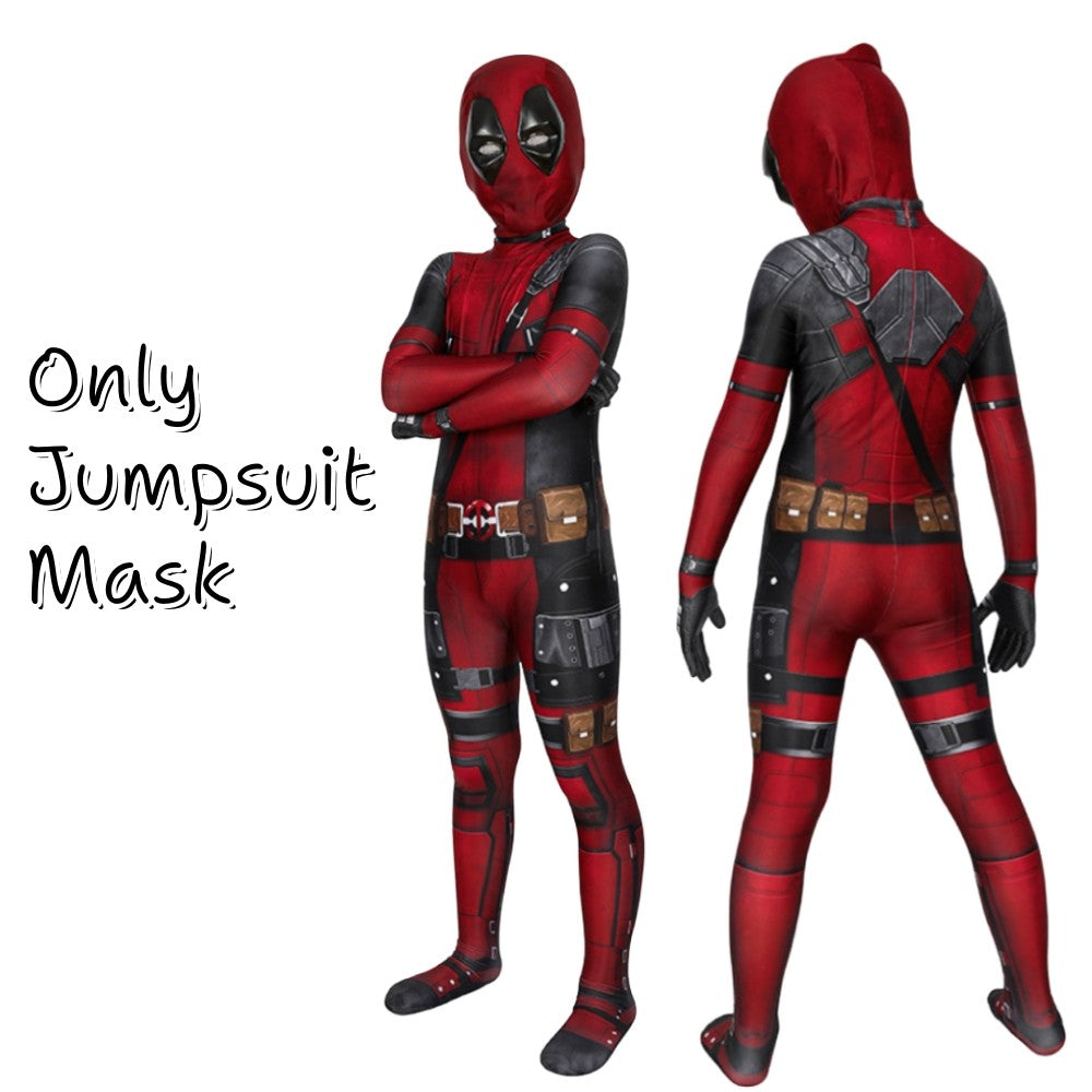 Adult Kids Deadpool Cosplay Costume Bodysuit Outfits Superhero Jumpsuit Boys Movie Character Dress Up Mask Costumes With Swords