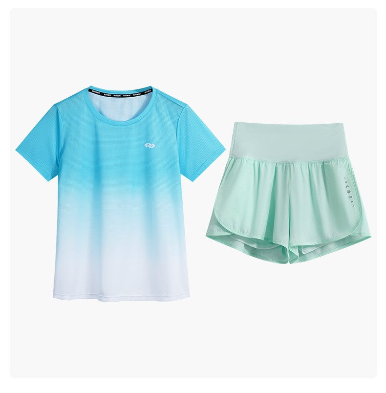 DRUR Women Running Set Quick Dry Loose Workout Outfit 2 Piece Tracksuit Summer Lightweight Gym Top Shorts Suit Badminton Apparel