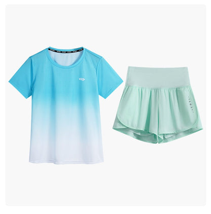 DRUR Women Running Set Quick Dry Loose Workout Outfit 2 Piece Tracksuit Summer Lightweight Gym Top Shorts Suit Badminton Apparel