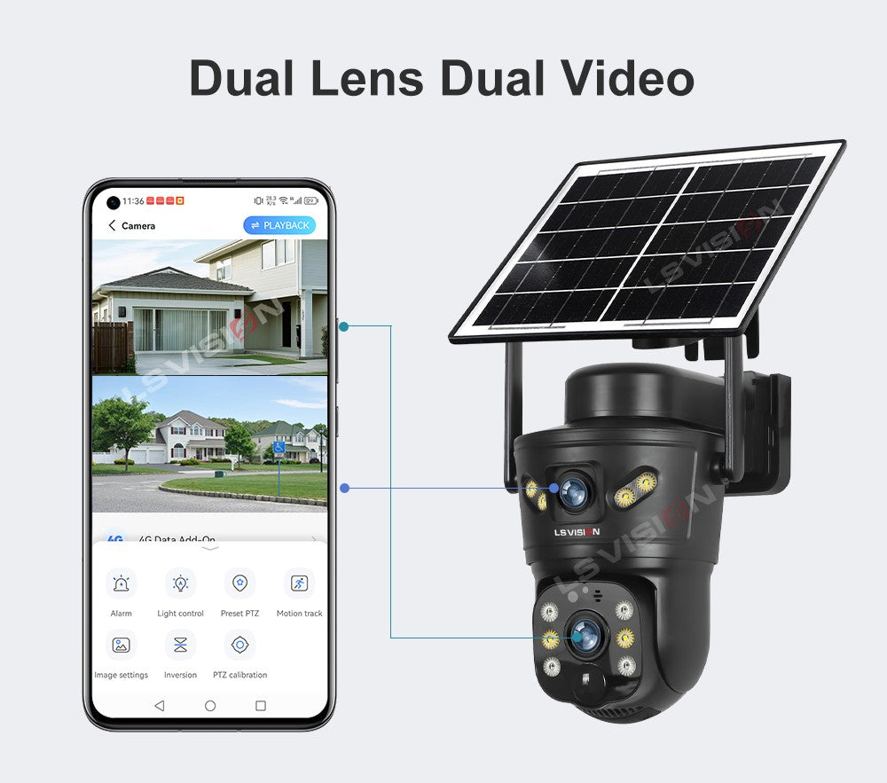 LS VISION 4G /WIFI Outdoor Solar Camera 8MP Dual Lens PIR Sim Card built in Night Vision Waterproof Security Camara Battery CCTV