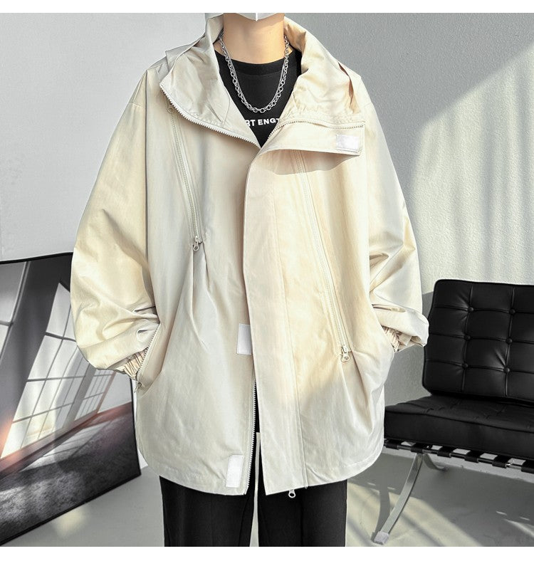 2024 Men Hooded Jacket Men Bomber Jacket Mens Windbreakers Zipper Coats Spring Autumn Loose Cargo Jacket Men Casual Sportswear