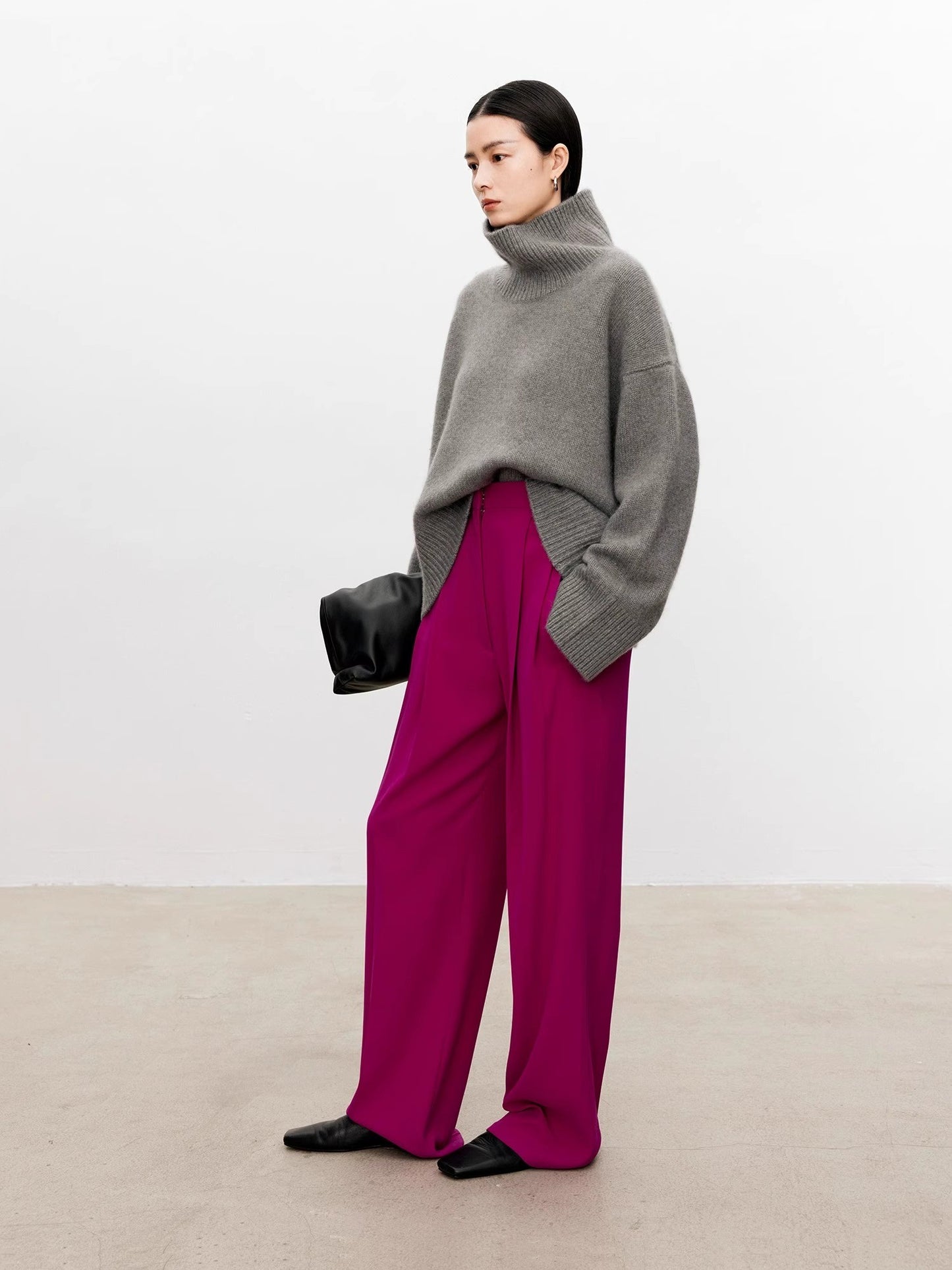 Thickened turtleneck 100% pure cashmere sweater women's loose lazy knit silhouette sweater European products