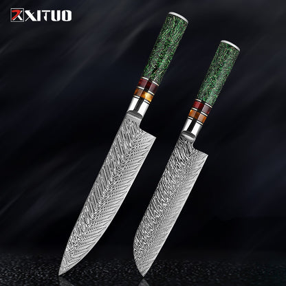 Conjunto de Facas de Cozinha XITUO Luxury Damascus Japonesas Chef Santoku Faca Cutelo Descascar Faca de Pão Cabo de Resina Sintética Destaque