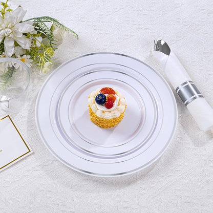 350PCS Silver Plastic Dinnerware Set for 50 Guests Fancy Disposable Plates for Party Include: 50 Dinner Plates 50 Dessert Plate