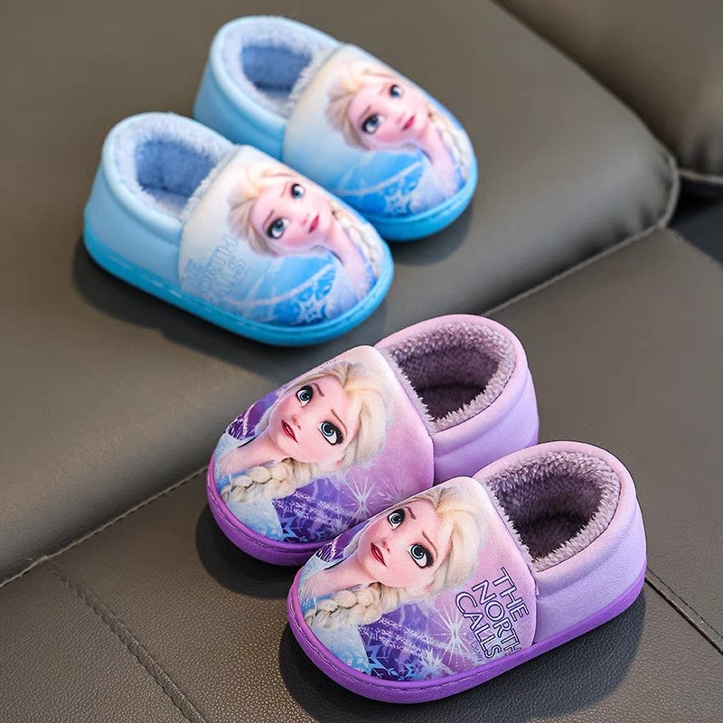 Autumn Winter Indoor Warm Kids Shoes Printed Elsa Princess Girls Cotton Slippers Cute Fashion Baby Children's Cottonslipper