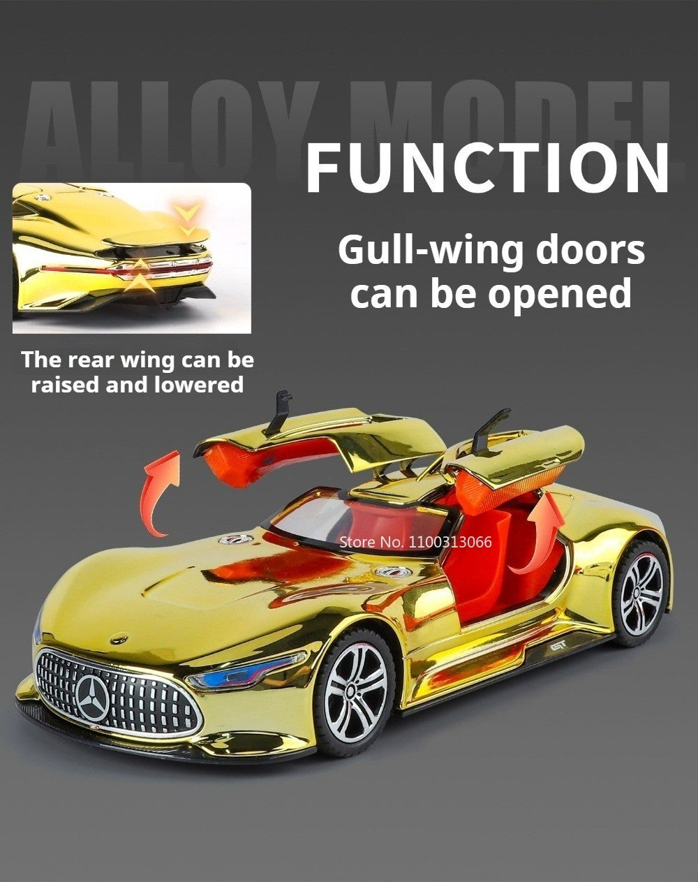 1:24 Visão GT 300SL Carro Esportivo Modelo Liga Fundida Brinquedos Som Luz Puxar para Trás Portas Abertas Veículos Miniatura Presentes para Crianças