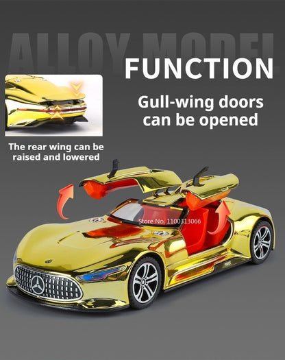1:24 Visão GT 300SL Carro Esportivo Modelo Liga Fundida Brinquedos Som Luz Puxar para Trás Portas Abertas Veículos Miniatura Presentes para Crianças
