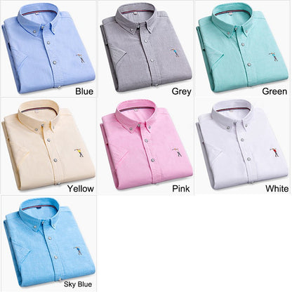 New Summer Short-sleeved Shirt Men's Solid Color Oxford Spinning Casual Embroidery Fashion Slim Shirt Short Men Drop Shipping