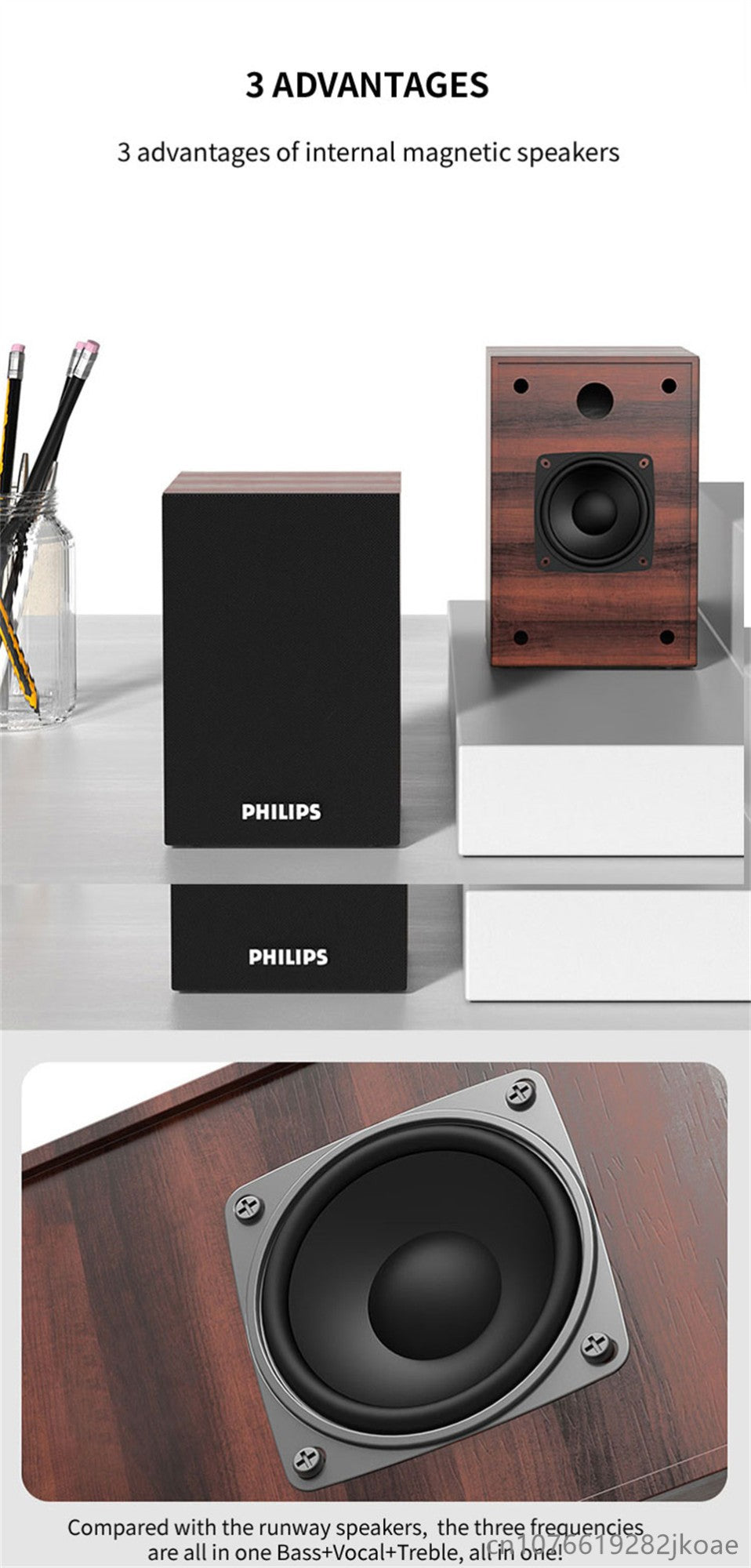 Caixas de Som Bluetooth Philips SPA20 Alto-falante Externo Reprodutor de Música Som Estéreo HiFi Subwoofer para Computador de Mesa Celular