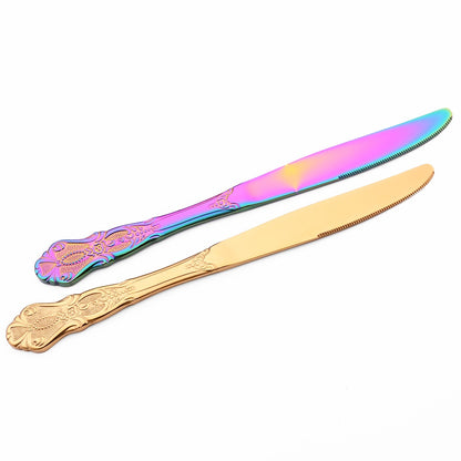 Conjunto de Talheres de Alta Qualidade Faca Garfo Colher de Sobremesa Louça Colorida Conjunto de Talheres de Aço Inoxidável Talheres de Mesa de Cozinha