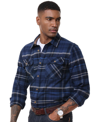 MAGCOMSEN Flannel Shirts Men's Long Sleeves Cotton Long Sleeve Plaid Shirt with 2 Pockets Button Down Casual Corduroy Shirt Male
