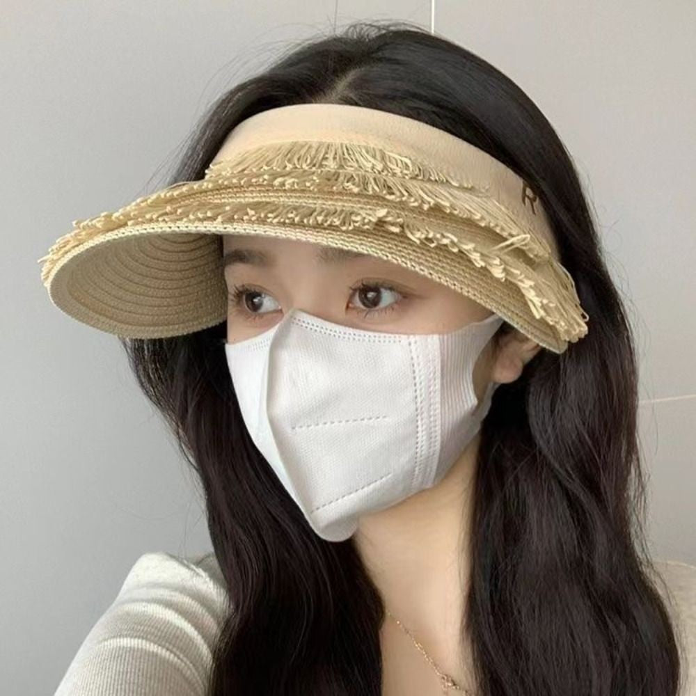 Fashion Designer Tassel Straw Hats Empty Top Summer Empty Top Sun Hat Beach UV Protection Sunshade Cap for Women