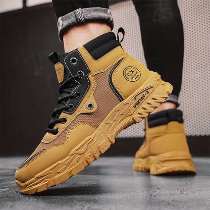 Botas de trabalho masculinas de inverno com cadarço, sapatos masculinos quentes de segurança, plataforma, tamanho 44, promoção, designer, antiderrapante, moda