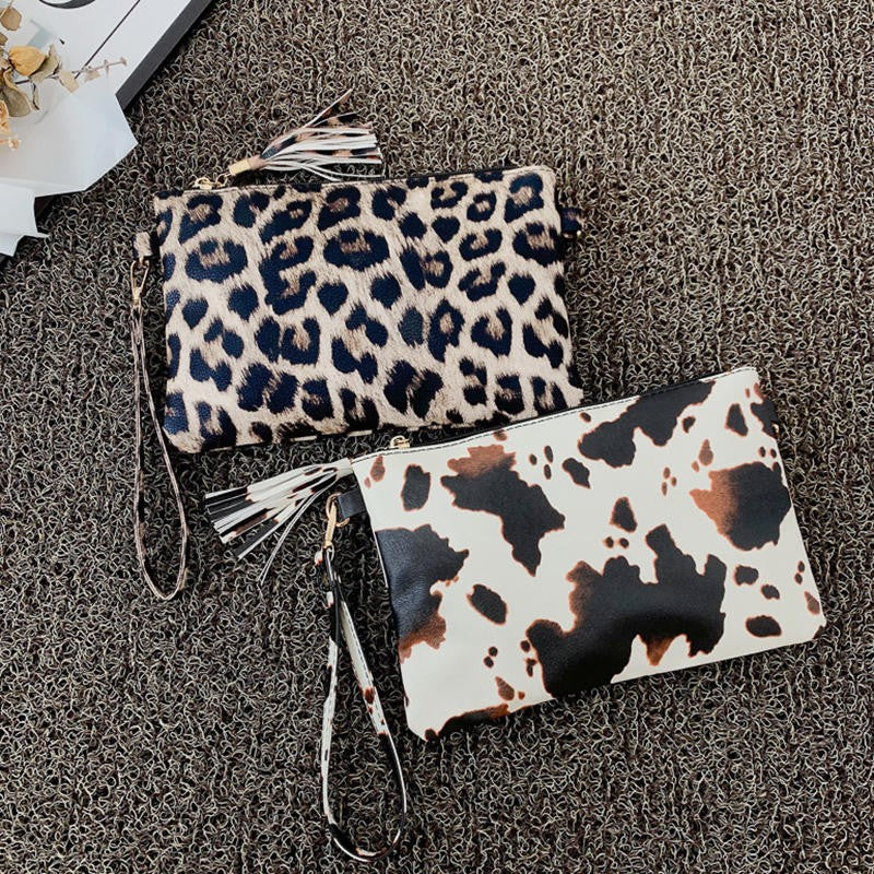 Women Handbag Clutch Leopard Print Cow Print Small Bag Purse Party Large Capacity Envelope Wristlet Bag PU Briefcase