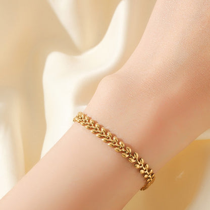 Pulseira de Corrente de Contas de Aço Inoxidável 316L EILIECK para Mulheres, Charme de Metal Banhado a Ouro 18K, Joia Moderna com Design Exclusivo