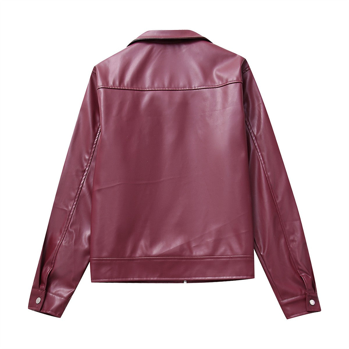 Jaqueta Feminina de Couro Sintético Vermelho Vinho Vintage, Casaco Moderno com Zíper e Lapela, Casacos de Outono Inverno, Blusas Curtas Femininas Estilo Streetwear