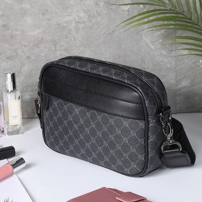 Luxury Business Shoulder Bag for Men Design Plaid PU Leather Messenger Bag Crossbody Bag Casual Zipper Small Square Sling Bag