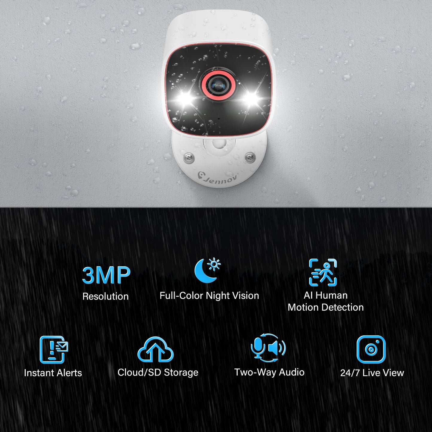 Câmeras de segurança externas/internas Jennov 5Ghz/2.4Ghz, câmera monitor sem fio WiFi 2K HD para animais de estimação, cães, gatos, bebês, para segurança residencial IP66