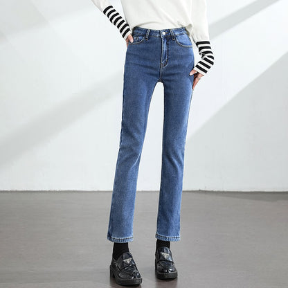 Women's Winter Fleece Warm Jeans Retro Elastic Thickened Comfortable Straight Fashion Korean Casual Female Velvet Denim Pants