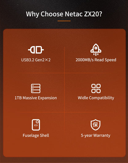 SSD Externo Netac 1TB 512GB 2TB SSD Portátil Unidade de Disco Rígido Externa USB3.2 Gen2x2 Disco de Estado Sólido para Notebook Desktop