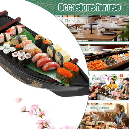 Sushi Serving Tray Reusable Plastic Sushi Boat Serving Plate Japanese Style Detachable Sushi Serving Platter for Home Kitchen