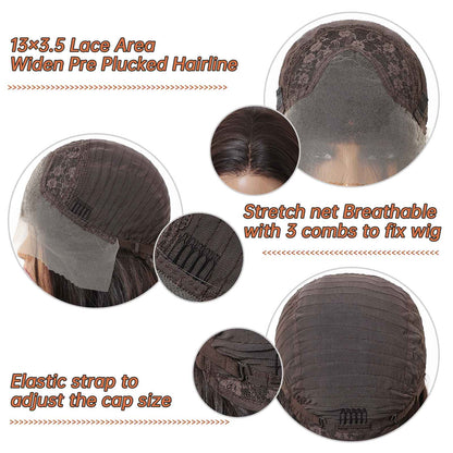 HENRY MARGU Perucas Sintéticas Front Lace 13x4 Cabelo Liso Sedoso Longo Peruca Marrom Escuro para Mulheres 55 cm Resistente ao Calor Uso Diário