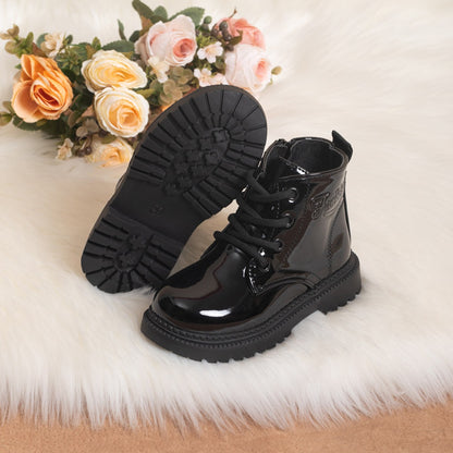 Autumn and Winter Children's Shoes Waterproof PU Leather Children's Boots Fashion Toddler Lace-up Zip High Boots Boys Girls
