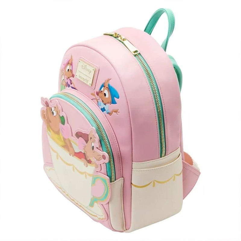 Mochila Loungefly Mini Princessa Gus e Jaq Teacup 70º Aniversário Lenticular Série Cinderela