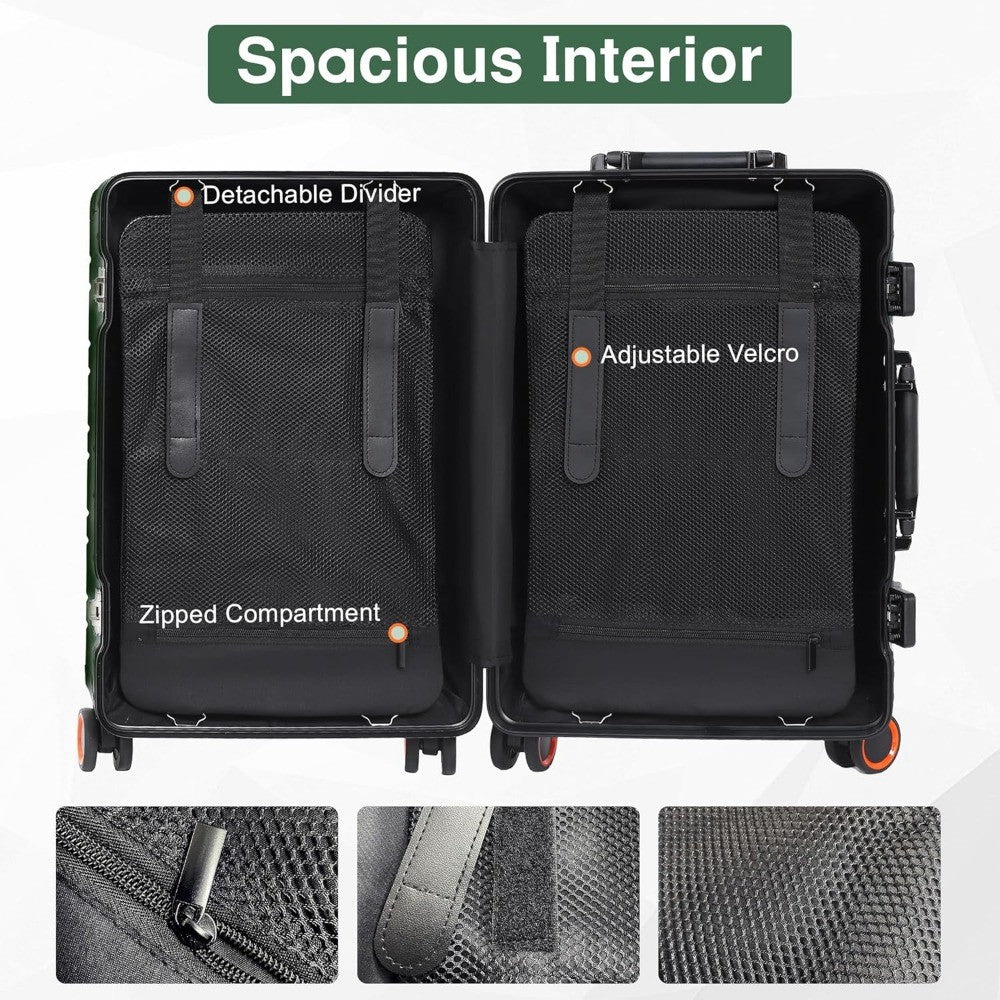 Aluminum Carry On Luggage 22x14x9 Airline Approved, Zipperless Luggage Premium Aluminum Suitcase Luggage, Hard Shell Carry On.
