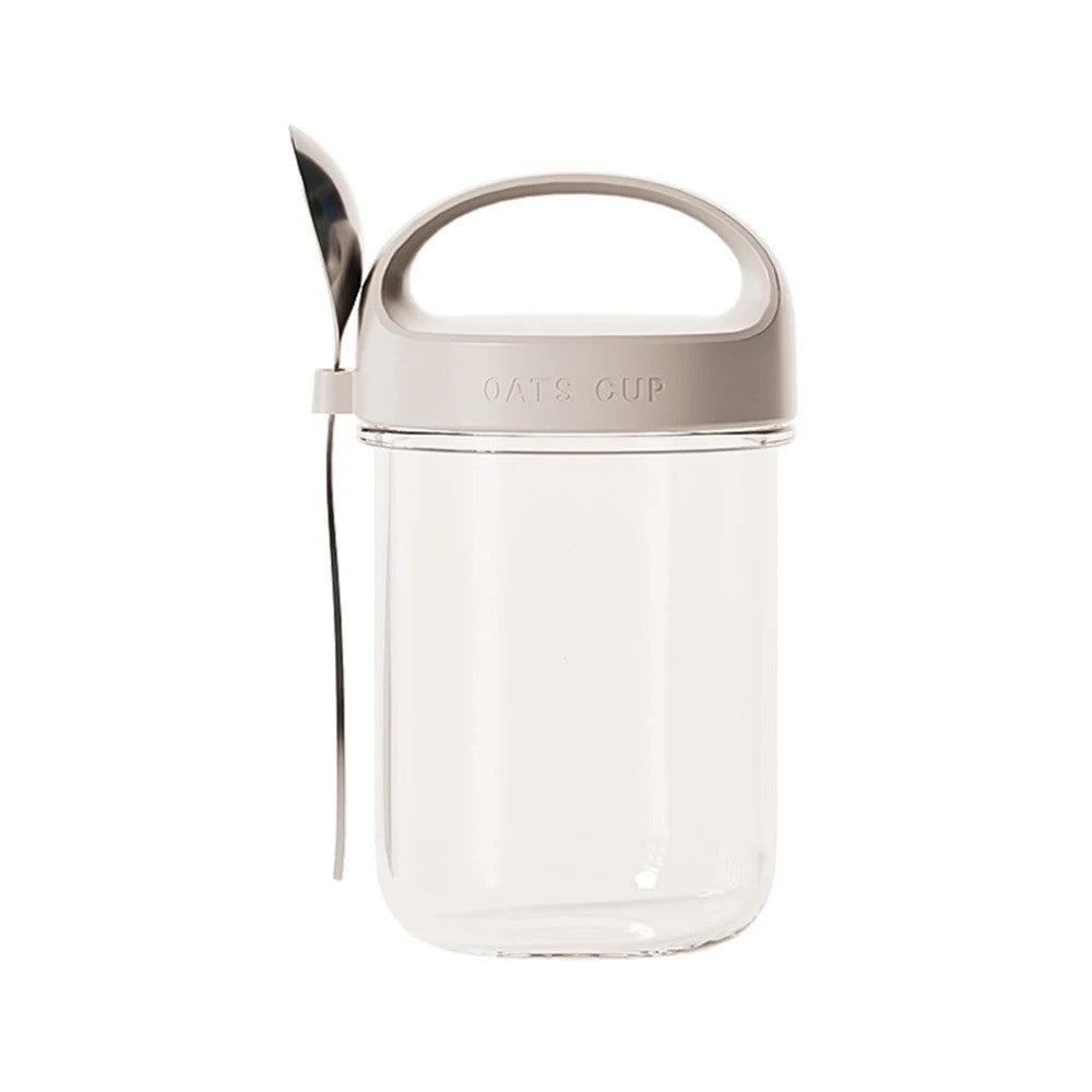 Copo de Aveia Noturna com Tampa e Colher 430ML - Vidro, Selável, Portátil, para Café da Manhã, Cereal, Leite, Salada, Iogurte - Item de Cozinha