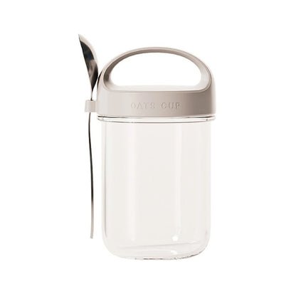 Copo de Aveia Noturna com Tampa e Colher 430ML - Vidro, Selável, Portátil, para Café da Manhã, Cereal, Leite, Salada, Iogurte - Item de Cozinha