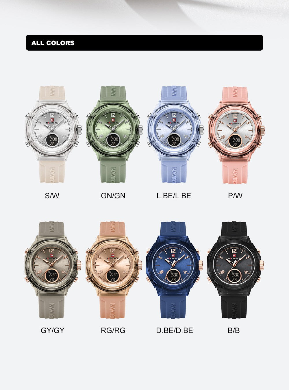 NAVIFORCE Top Brand Women's Watch Outdoor Sports Waterproof Watches Dual Time Display Quartz Wristwatches Rubber Digital Clock