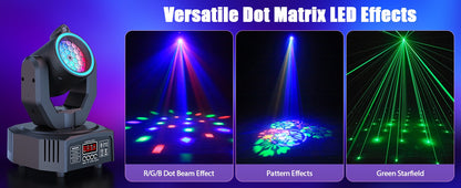 U'King Mini 30W Beam Pattern Moving Head Light RGB DMX Sound Activated Strobe Effect Stage Light for DJ Disco Party Christmas